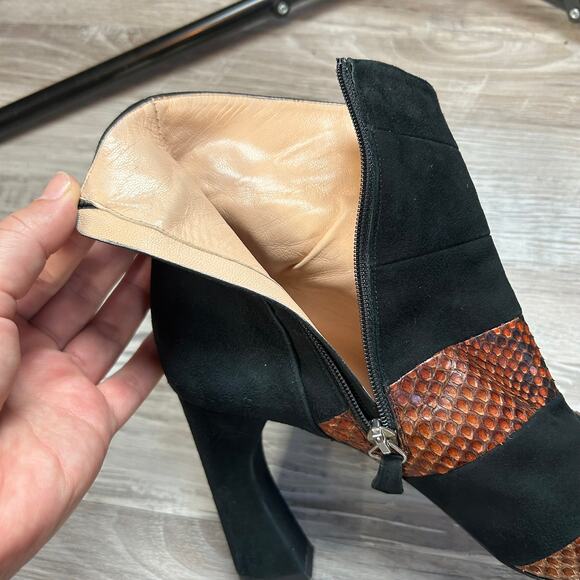 Jill Stuart Black Suede & Snakeskin Leather Ankle Boots Heels Made in Italy 39 - Picture 5 of 8